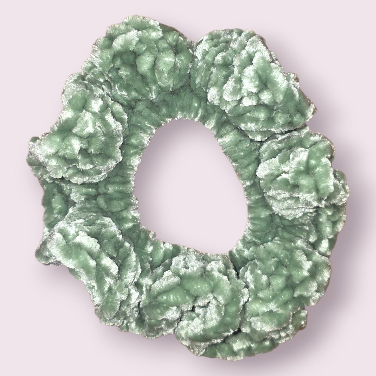 Sage Velour Crochet Scrunchie