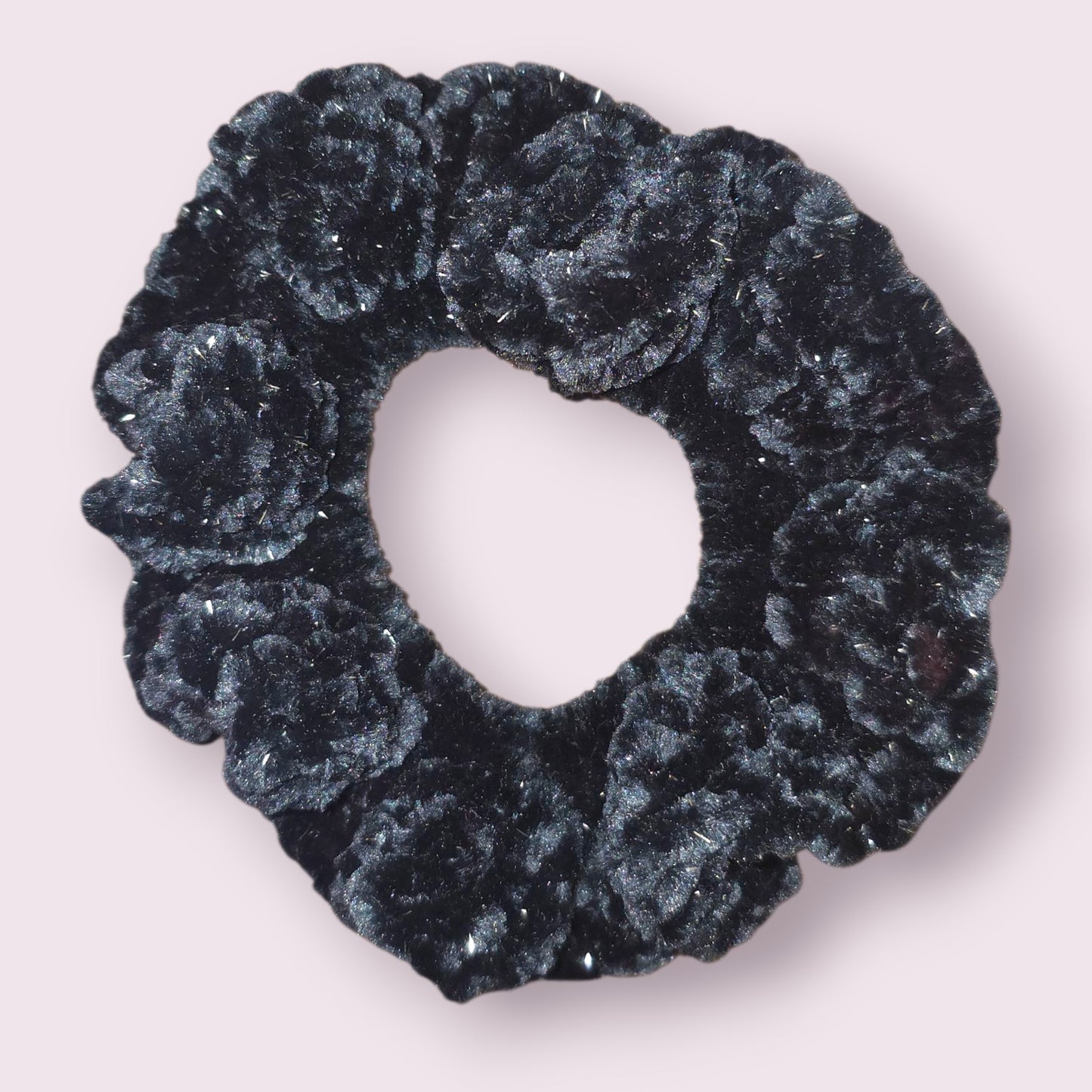 Sparkle Black Velour Crochet Scrunchie