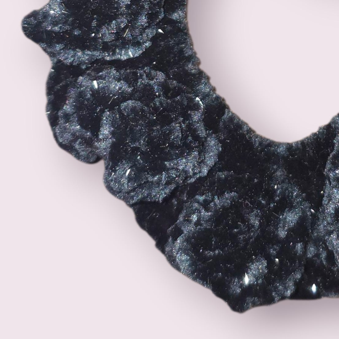 Sparkle Black Velour Crochet Scrunchie