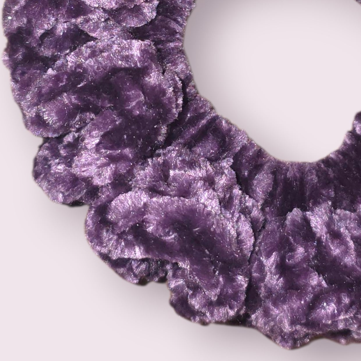 Dark Plum Velour Crochet Scrunchie