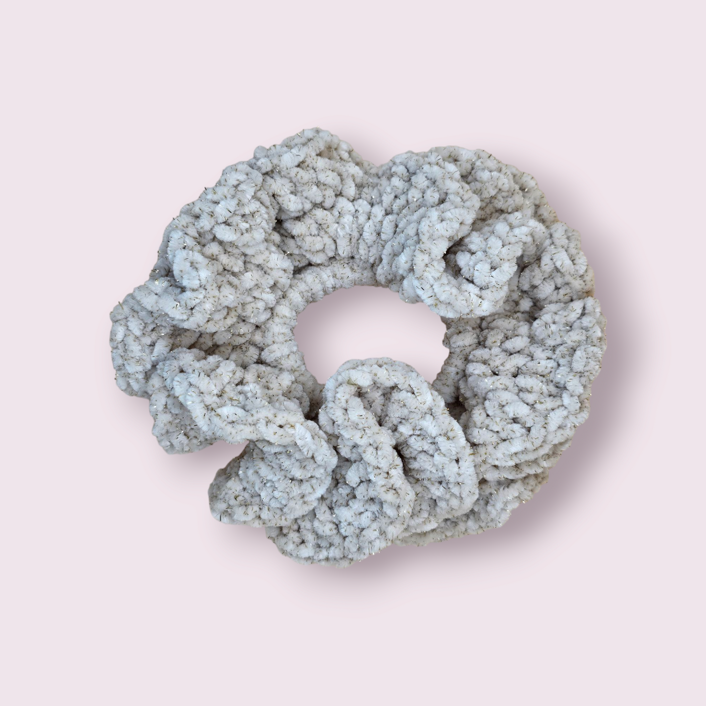 Sparkle Cream Velvet Crochet Scrunchie