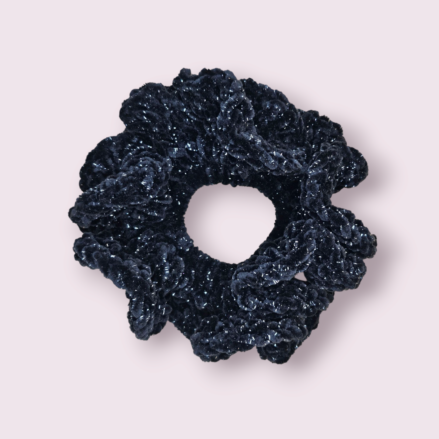 Sparkle Black Velvet Crochet Scrunchie
