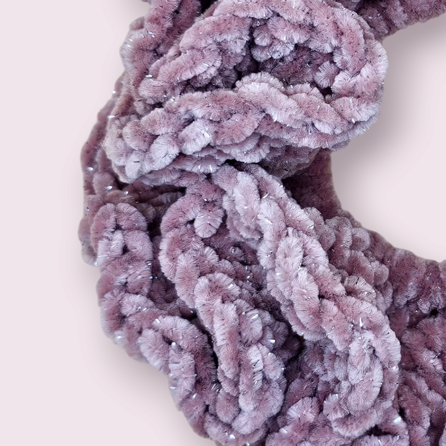 Sparkle Blush Velvet Crochet Scrunchie