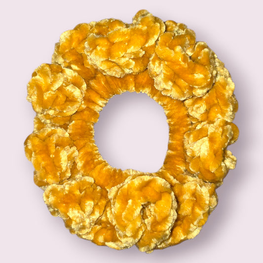 Mustard Yellow Velour Crochet Scrunchie