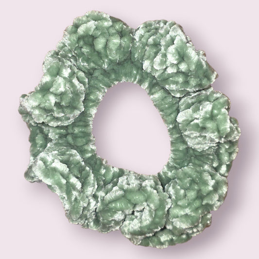 Sage Velour Crochet Scrunchie