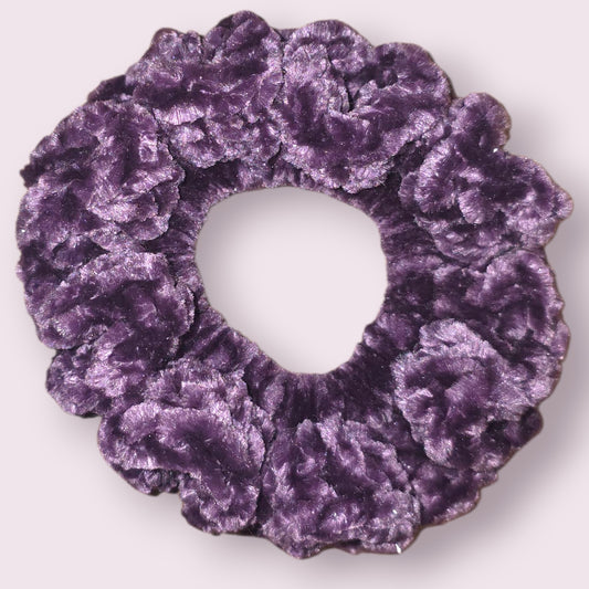 Dark Plum Velour Crochet Scrunchie
