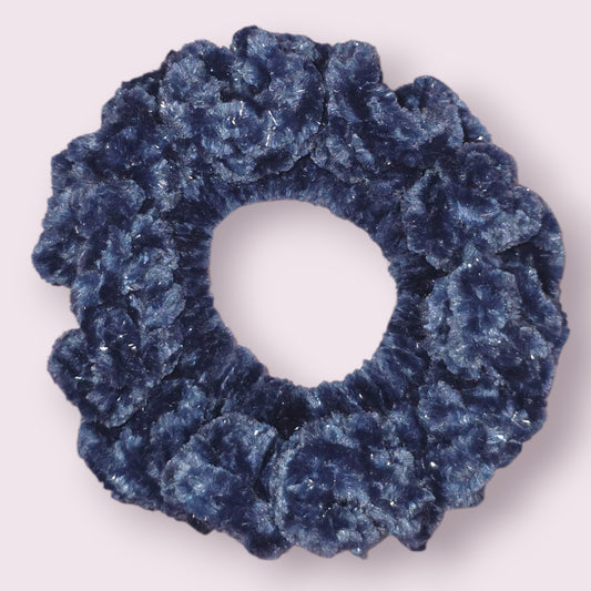 Sparkle Regal Blue Velour Crochet Scrunchie