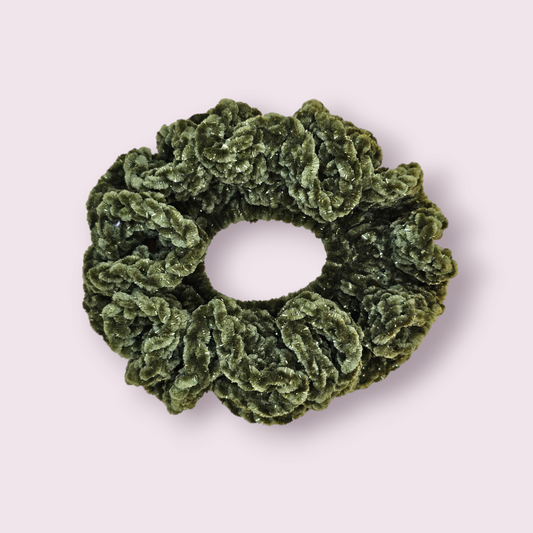 Sparkle Green Velvet Crochet Scrunchie