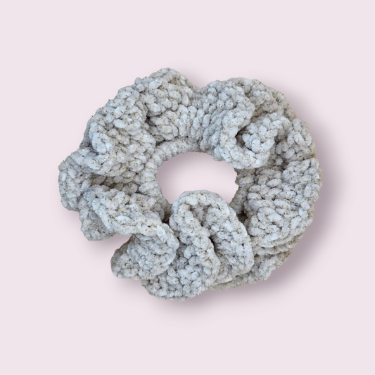 Sparkle Cream Velvet Crochet Scrunchie