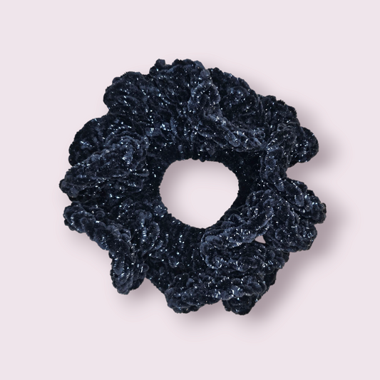 Sparkle Black Velvet Crochet Scrunchie