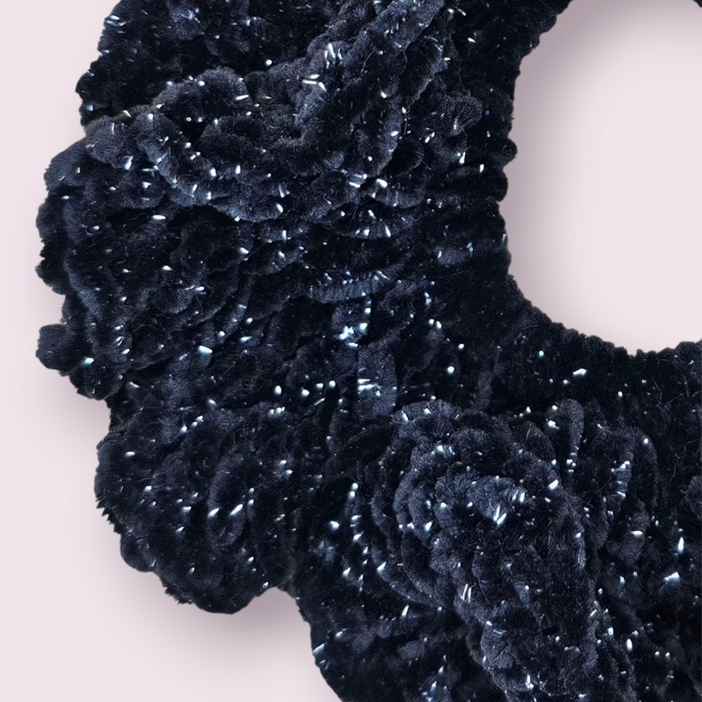 Sparkle Black Velvet Crochet Scrunchie