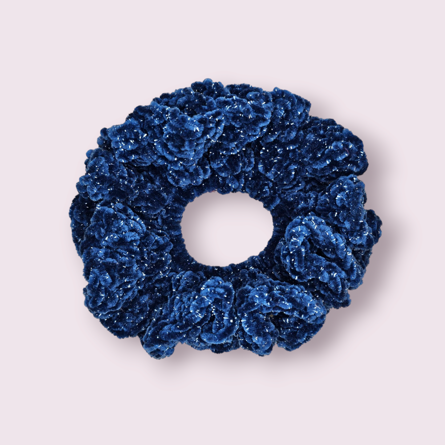Sparkle Blue Velvet Crochet Scrunchie