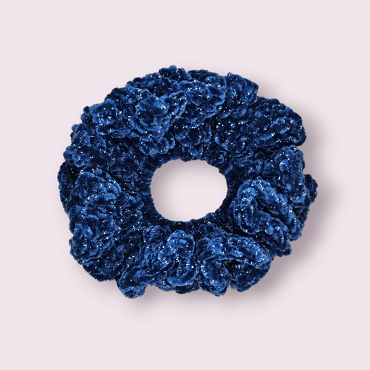 Sparkle Blue Velvet Crochet Scrunchie