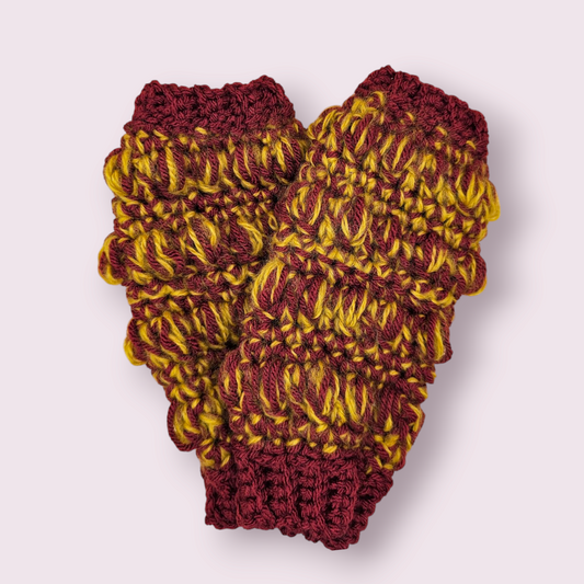 Deluxe Burgundy & Gold Fingerless Mitts