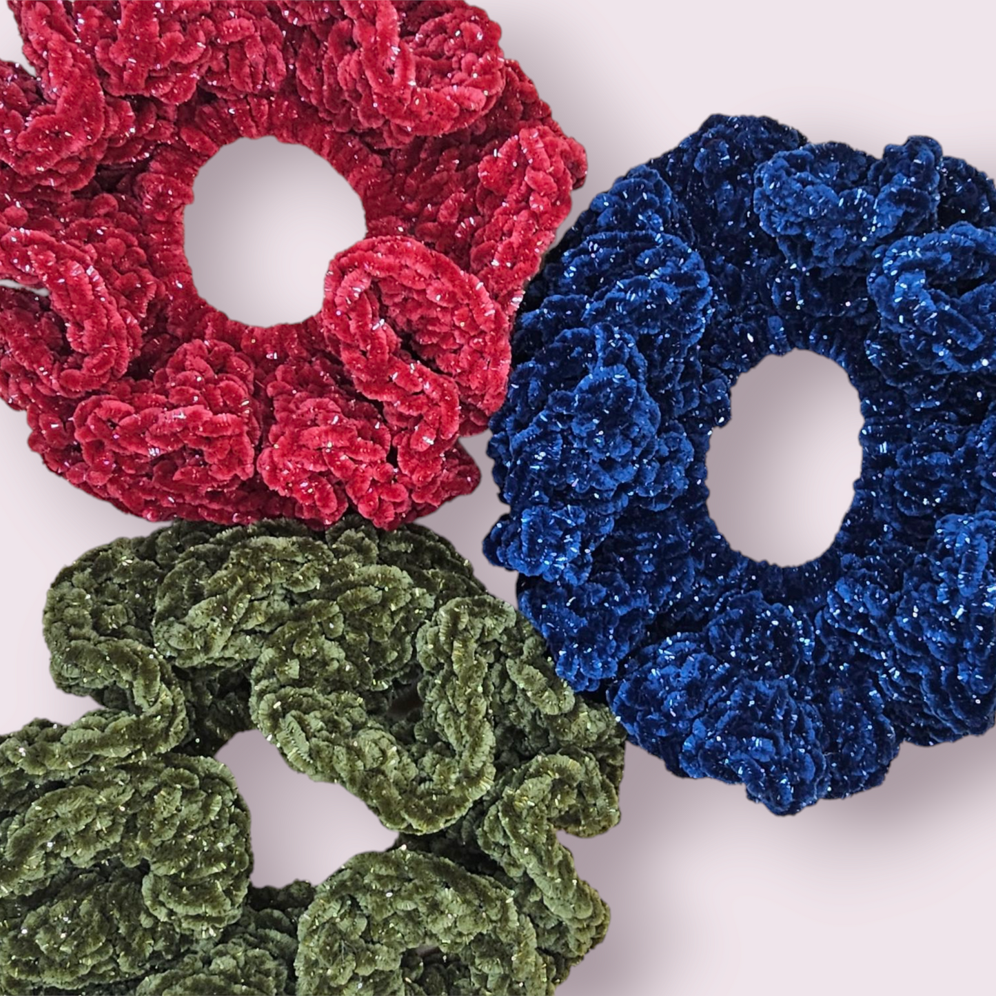 Sparkle Blue Velvet Crochet Scrunchie