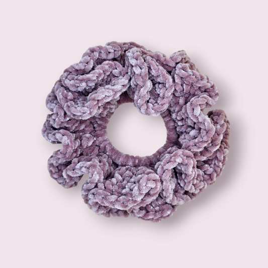 Sparkle Blush Velvet Crochet Scrunchie